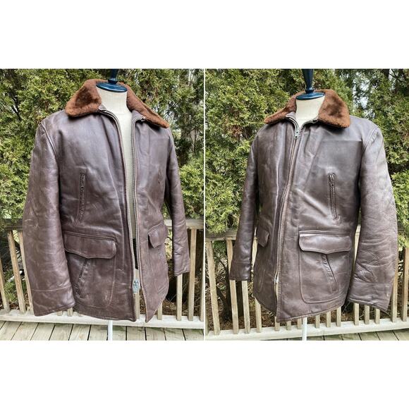 1940s Front Quarter Horsehide Shearling Lining Leather Coat Jacket 44 Vintage - Picture 1 of 9